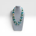 Collana Perla di Fiume, Agata Verde, Agata Blu, 3 Fili, Chiusura Acciaio Dorato, Zirconi.