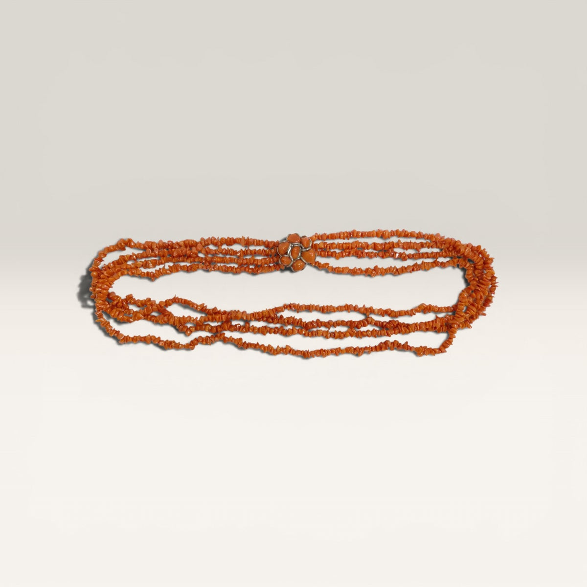 Collana Corallo Naturale Rosso Chips Irregolari, Centralino Argento, Corallo, 4 Fili.