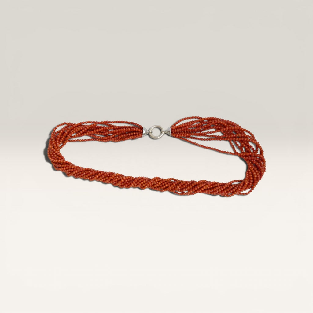 Collana Corallo, 11 Fili, Chiusura Argento Sterling.