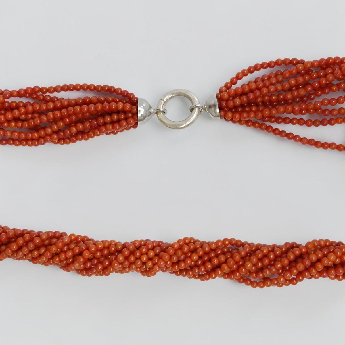Collana Corallo, 11 Fili, Chiusura Argento Sterling.