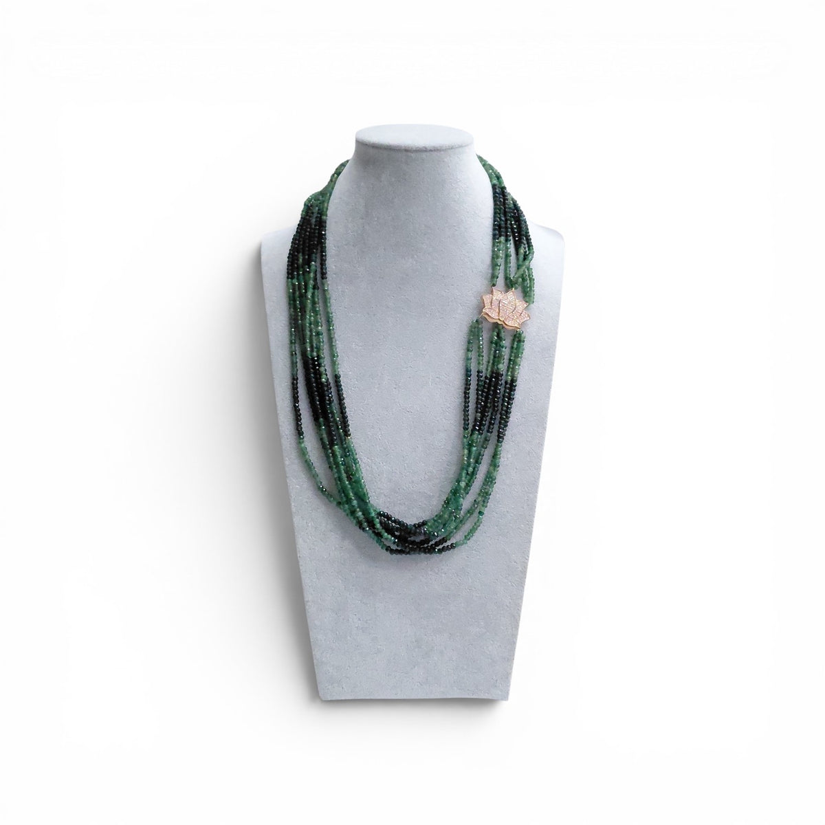 Collana Radice di Smeraldo Sfaccettata, Chiusura Argento Dorato e Zirconi.