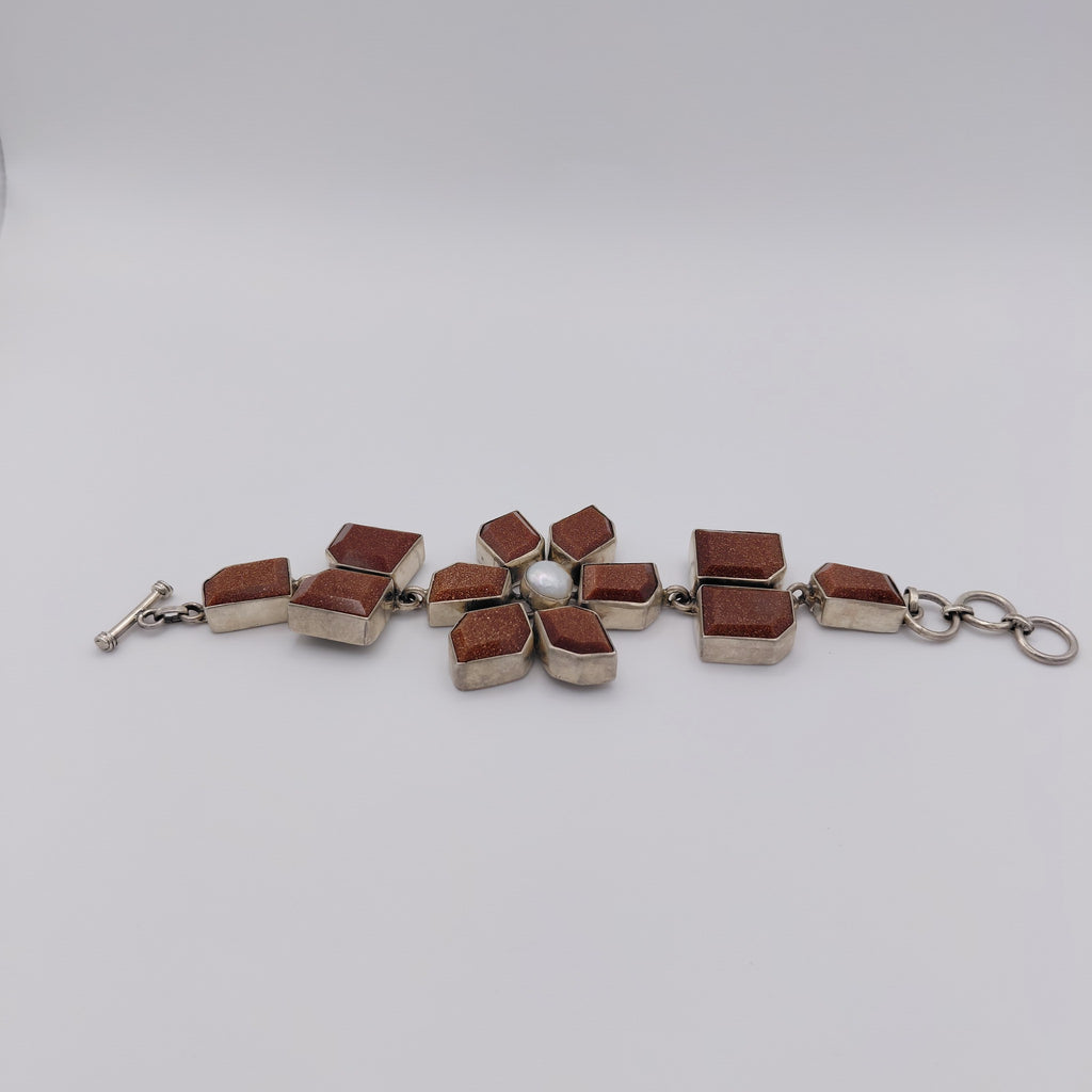 Bracciale Argento Sterling, Pietra di Sole, Perla Naturale.