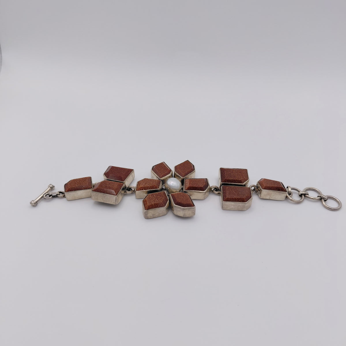 Bracciale Argento Sterling, Pietra di Sole, Perla Naturale.