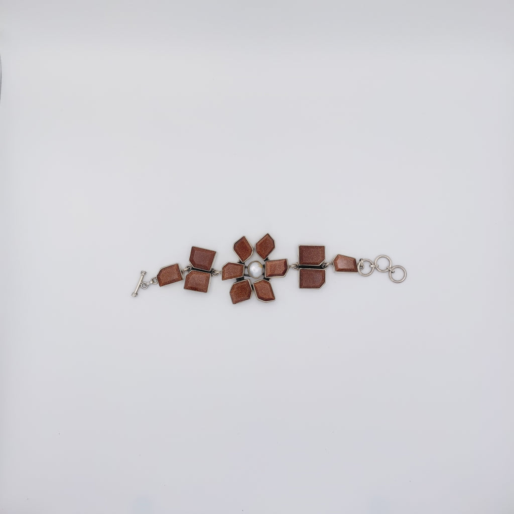 Bracciale Argento Sterling, Pietra di Sole, Perla Naturale.