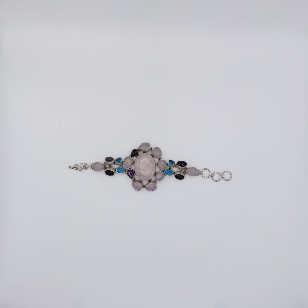 Bracciale Argento Sterling, Ametista, Topazio Azzurro, Quarzo Rosa.