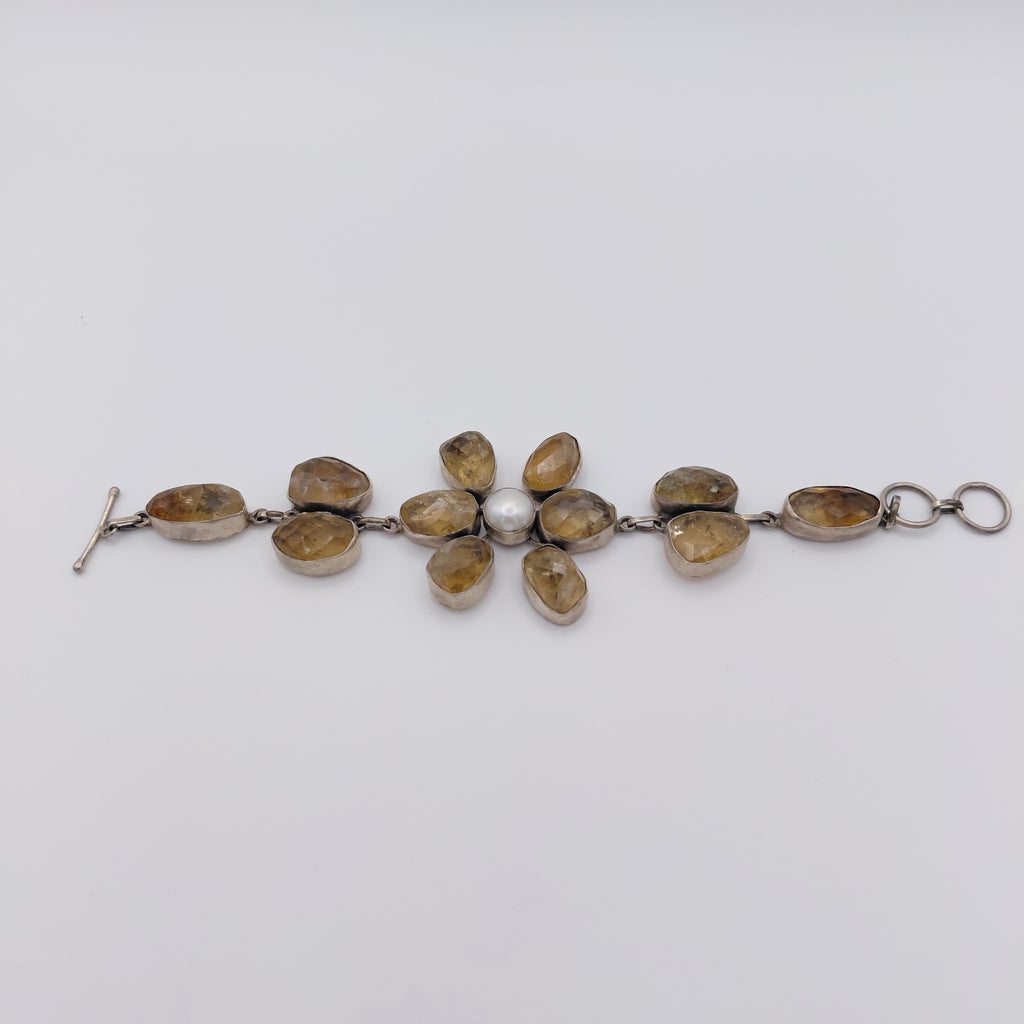 Bracciale Argento Sterling, Quarzo Citrino, Perla Naturale.