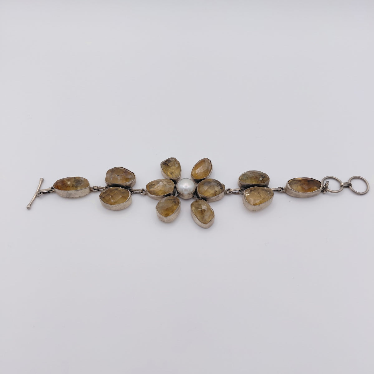 Bracciale Argento Sterling, Quarzo Citrino, Perla Naturale.