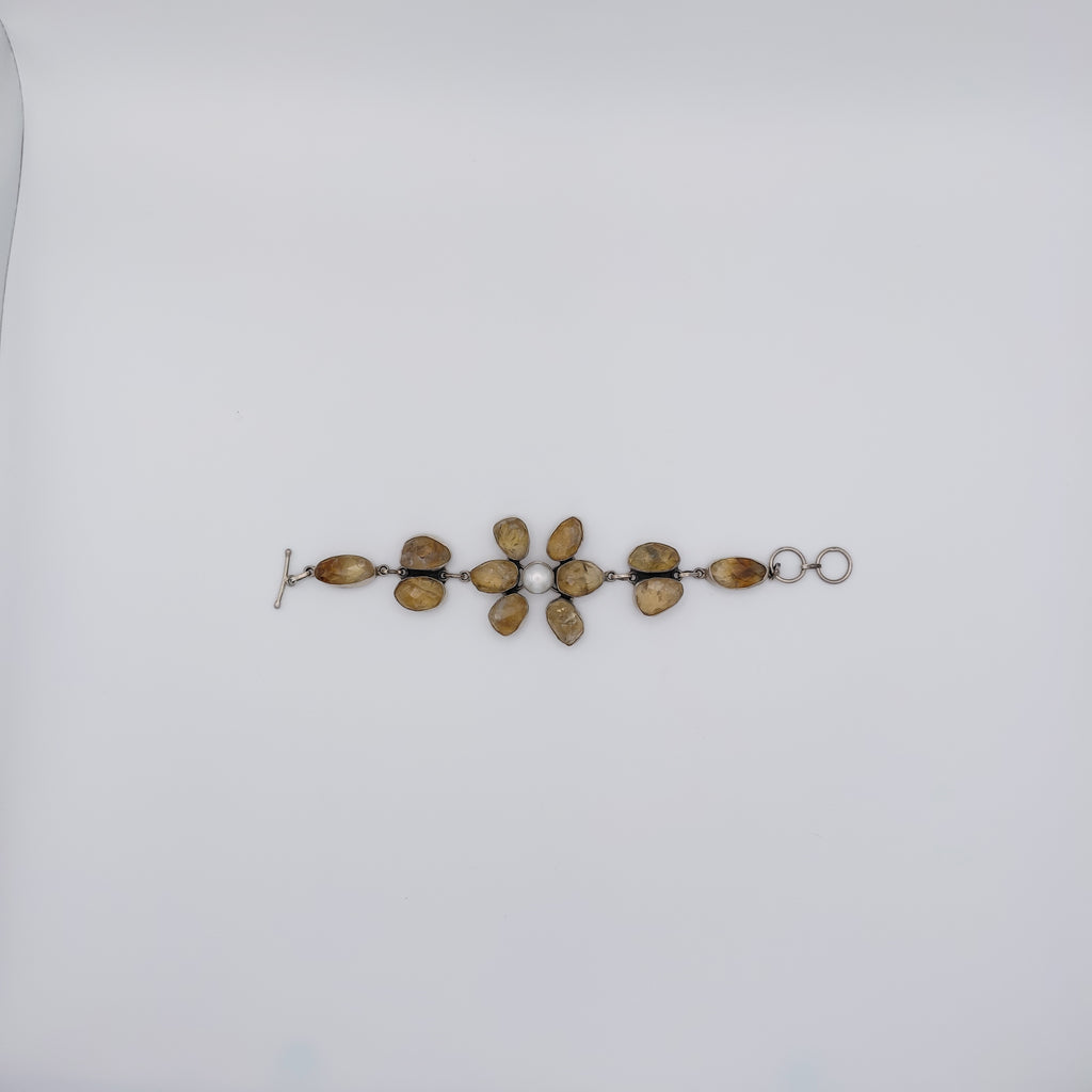 Bracciale Argento Sterling, Quarzo Citrino, Perla Naturale.