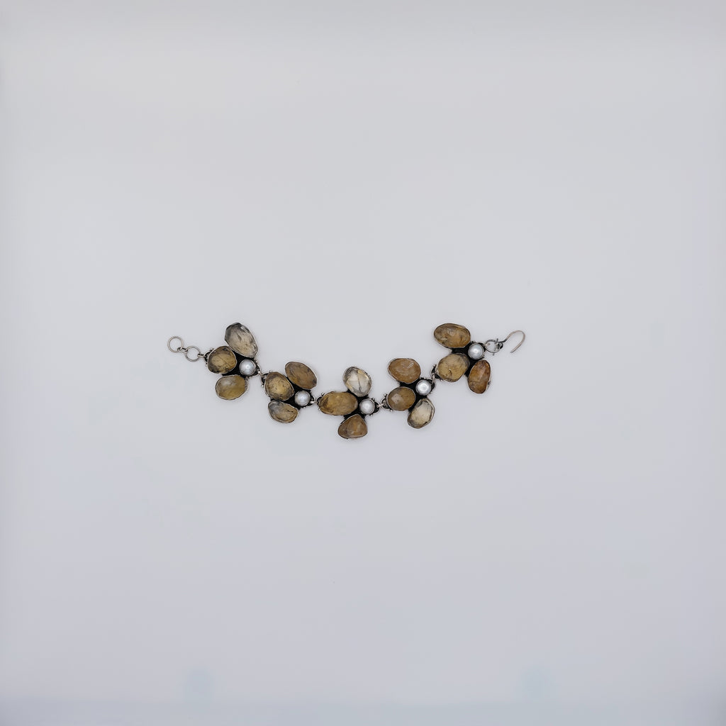 Bracciale Argento Sterling, Quarzo Citrino, Perla Naturale.