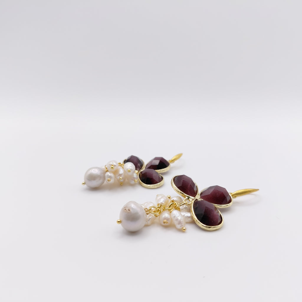 Orecchini Ottone, Perla di Fiume, Perla Scaramazza, Agata Viola "Fiori".