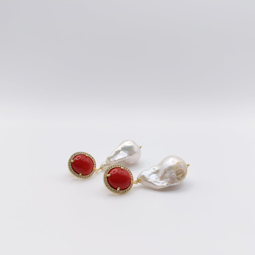 Orecchini Ottone, Perla Scaramazza, Corallo.