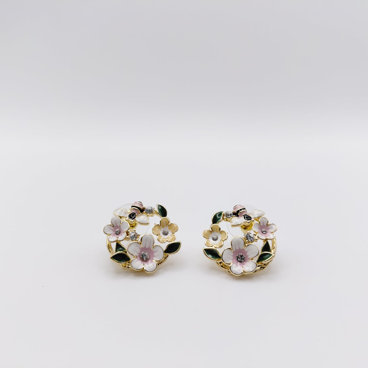 Orecchini Ottone, Zircone, Fiori Smaltati.