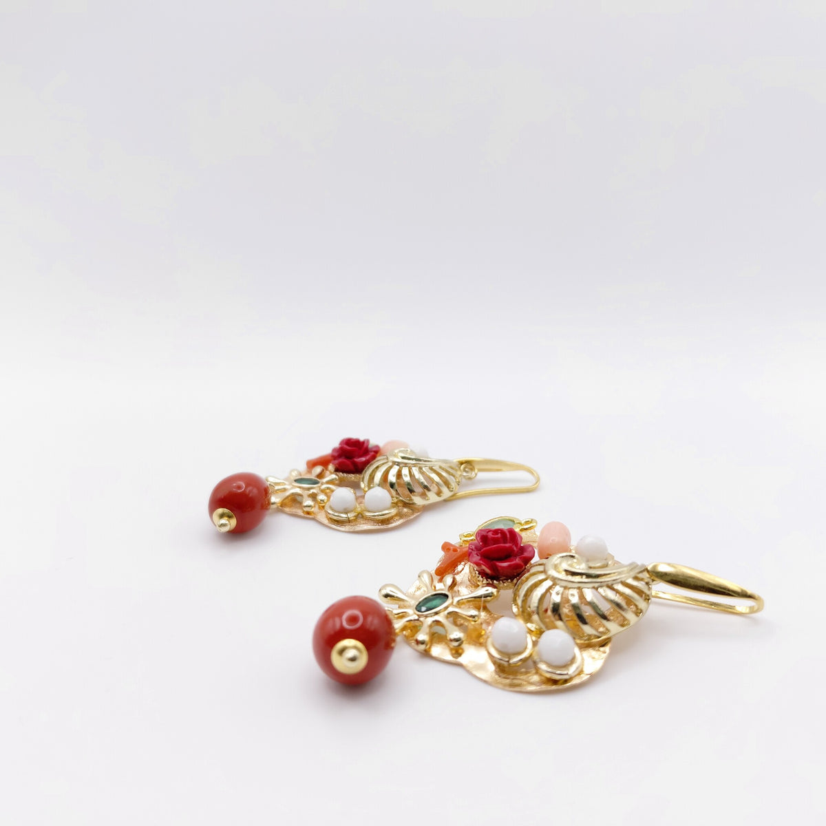 Orecchini Ottone, Corallo Rosa, Corallo Rosso.