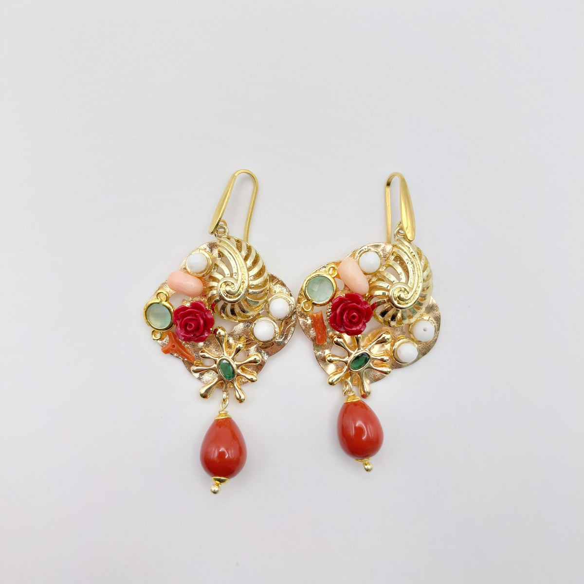 Orecchini Ottone, Corallo Rosa, Corallo Rosso.