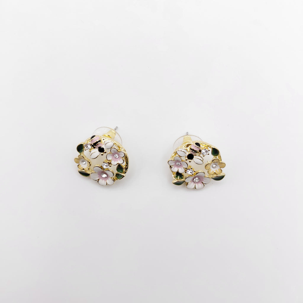 Orecchini Ottone, Zircone, Fiori Smaltati.