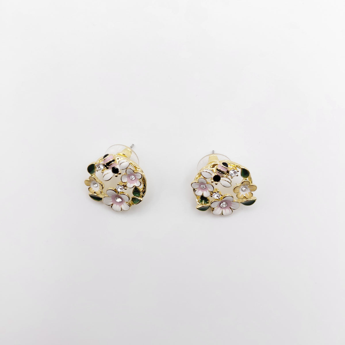 Orecchini Ottone, Zircone, Fiori Smaltati.