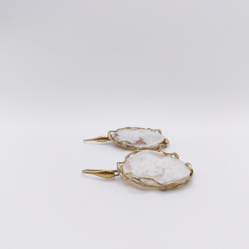 Orecchini Cammeo Italiano, Argento Sterling Placcato in Oro.