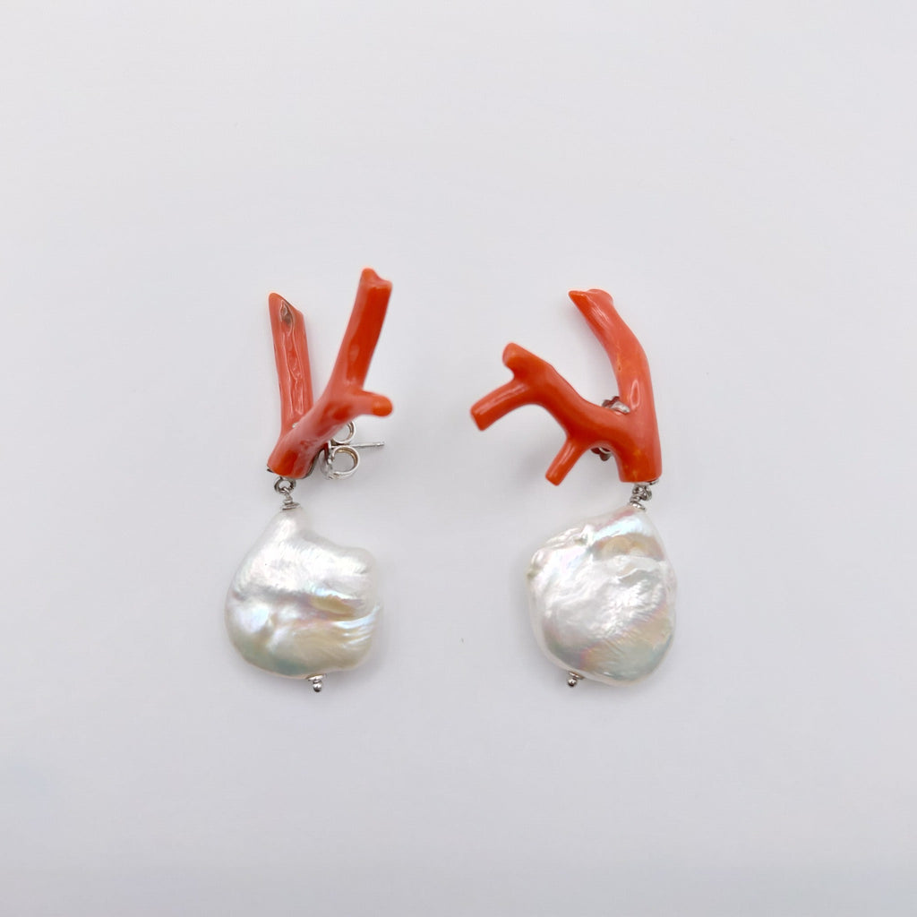 Orecchini Perla Scaramazza, Argento Sterling, Corallo.