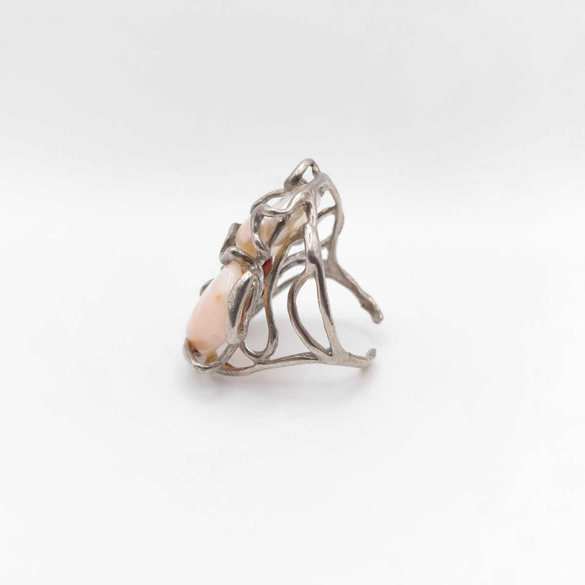 Anello Argento Sterling, Corallo Angelo, Corallo Rosso, Perla Australiana.