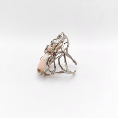 Anello Argento Sterling, Corallo Angelo, Corallo Rosso, Perla Australiana.