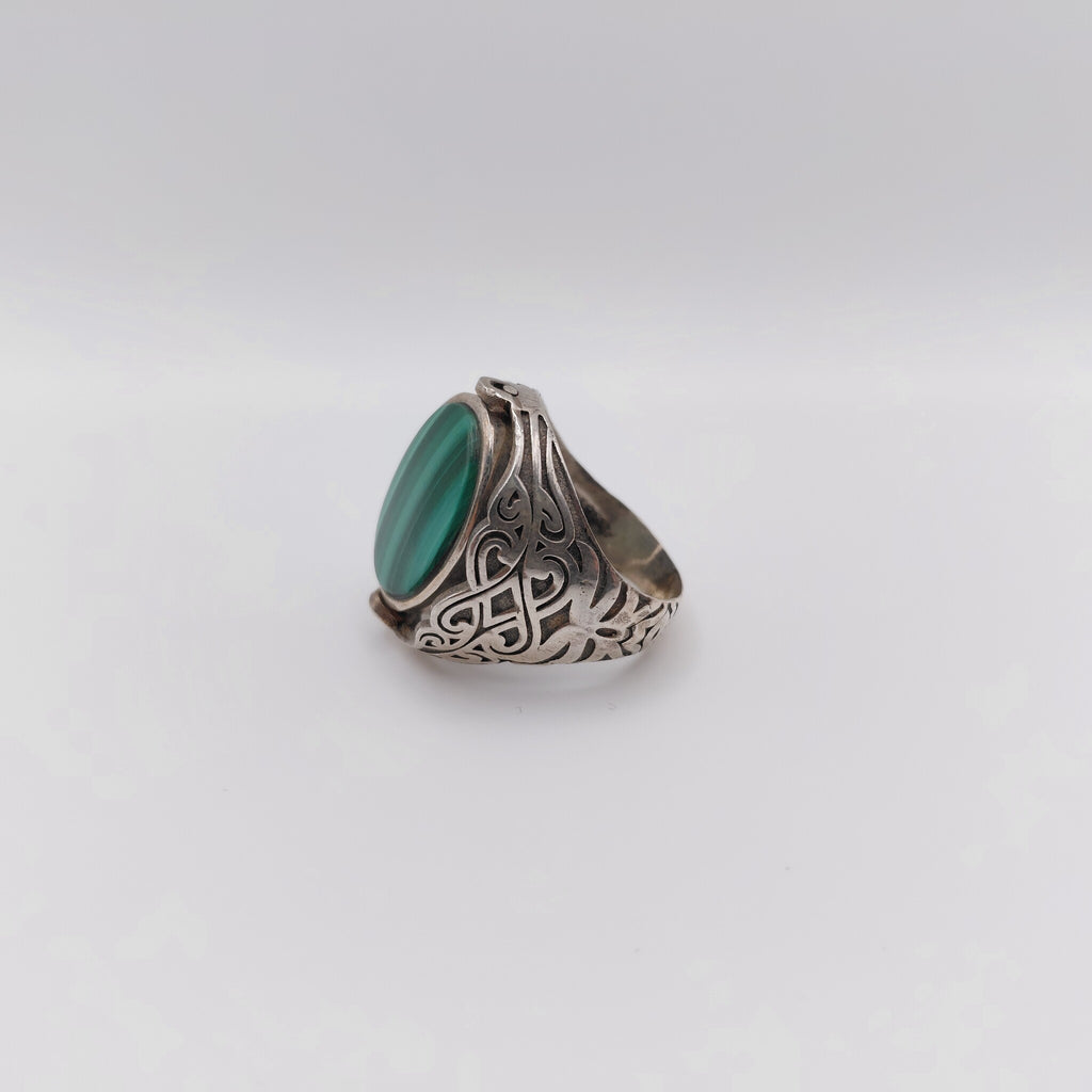 Anello Argento Sterling, Malachite, Larimar, "Due Facce".