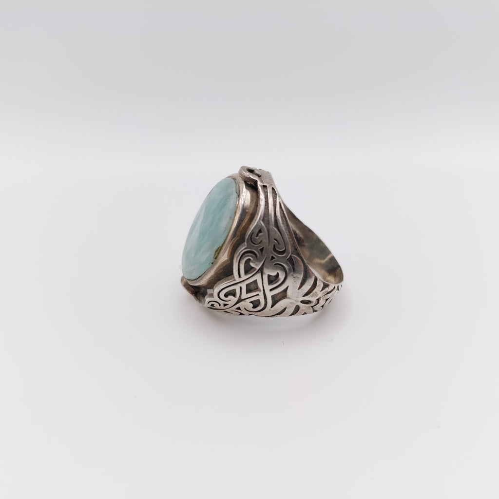 Anello Argento Sterling, Malachite, Larimar, "Due Facce".