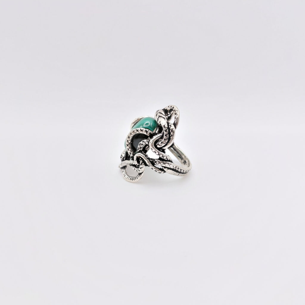 Anello Argento Sterling, Malachite, "Serpenti".