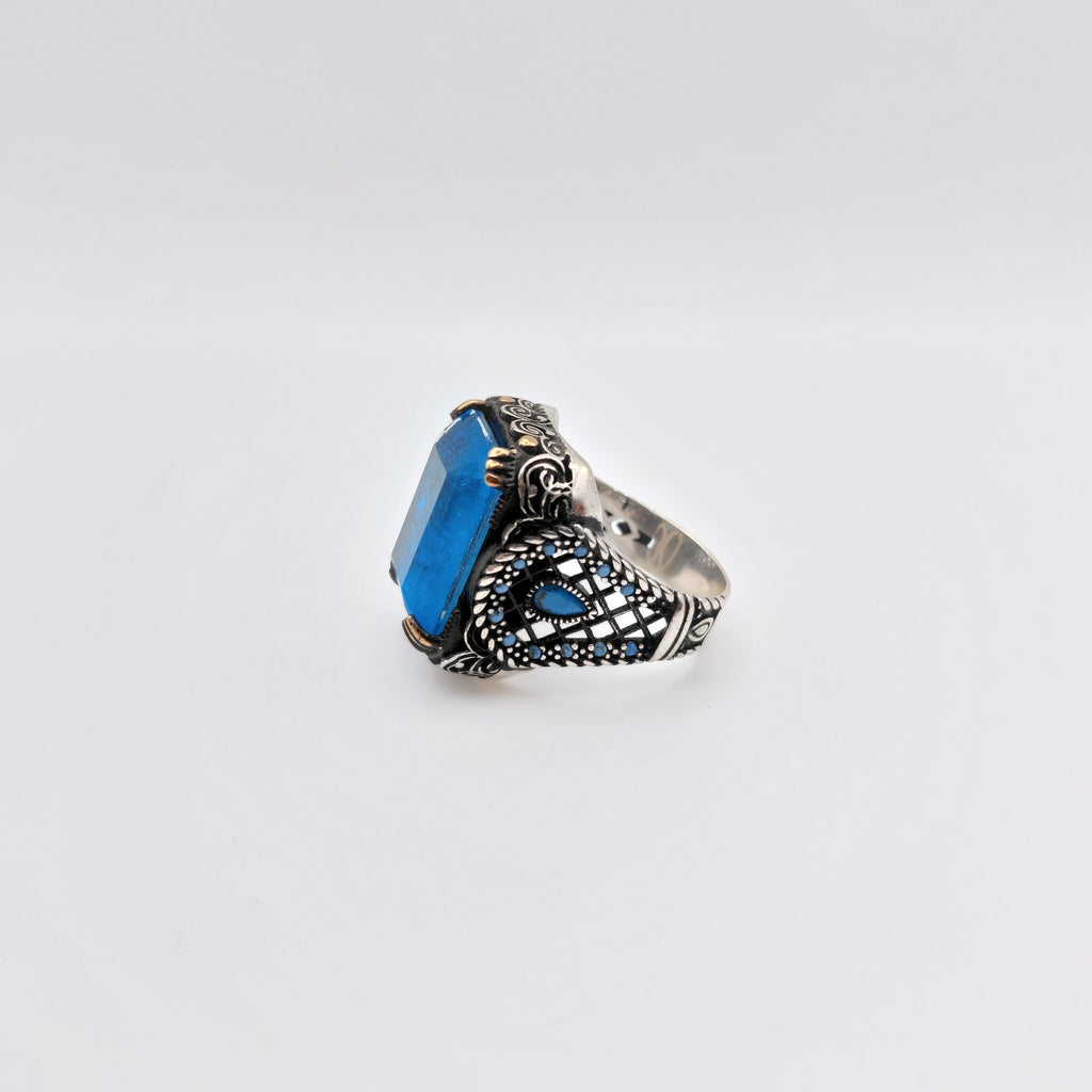 Anello Argento Sterling, Tormalina Blu.