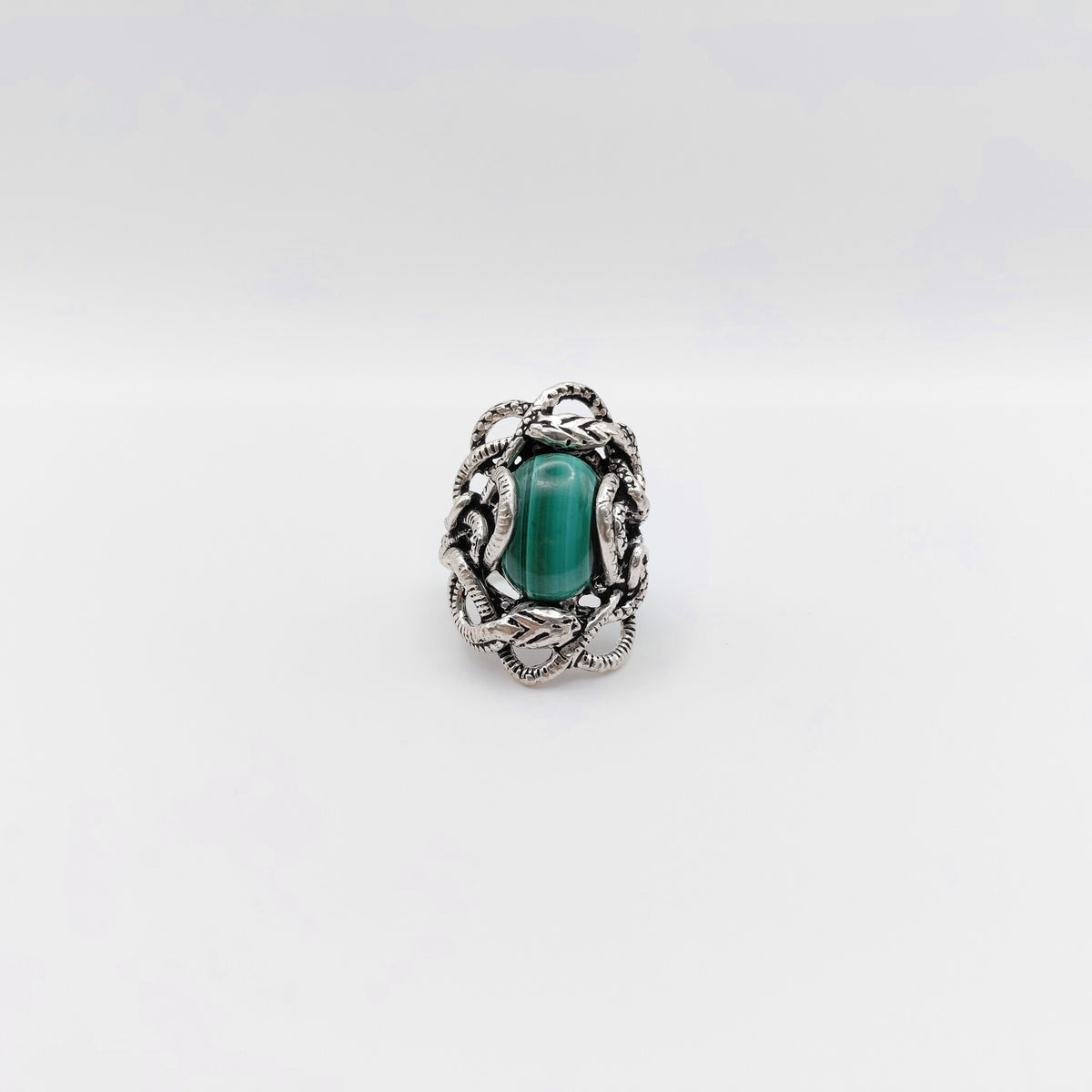 Anello Argento Sterling, Malachite, "Serpenti".