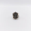 Anello Argento Sterling, Onice, "Due Facce", "Om".