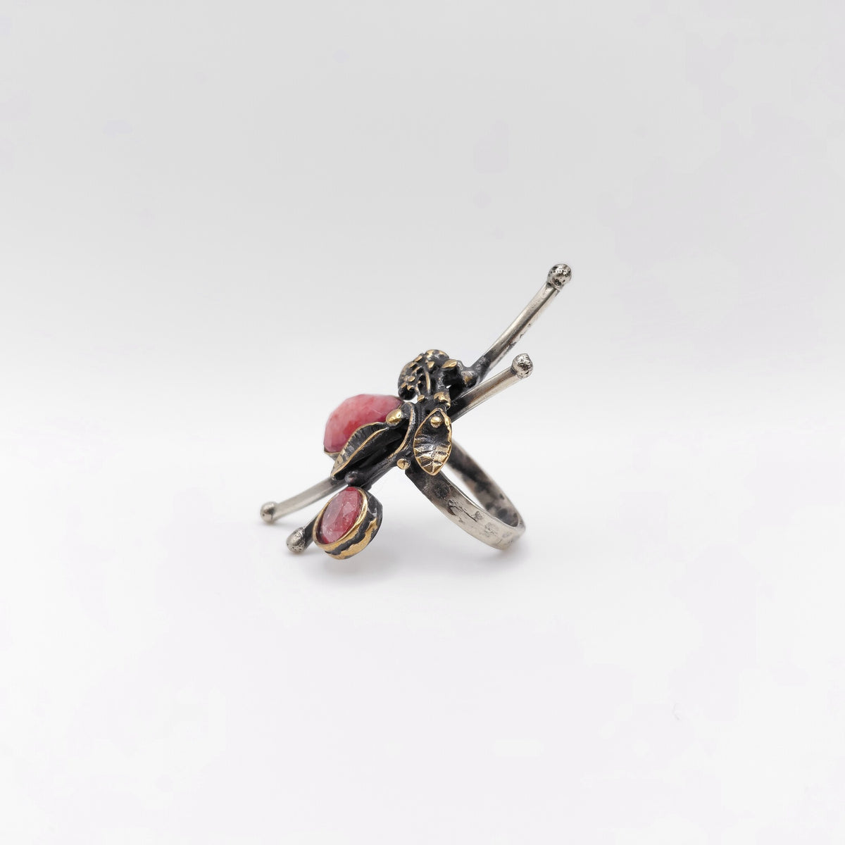 Anello Argento Sterling, Radice di Rubino, "Fiori".