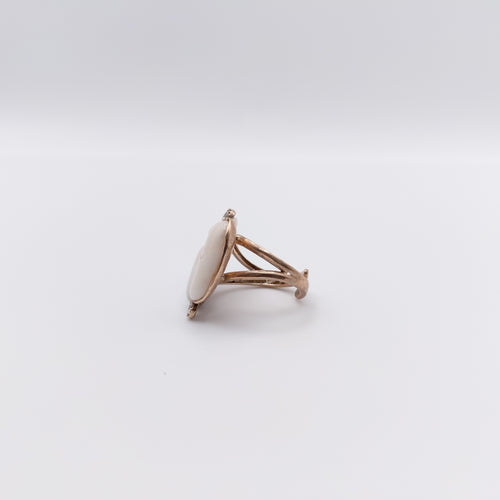 Anello Argento Sterling Placcato in Oro Rosa, Corallo Angelo, Zaffiro Bianco.