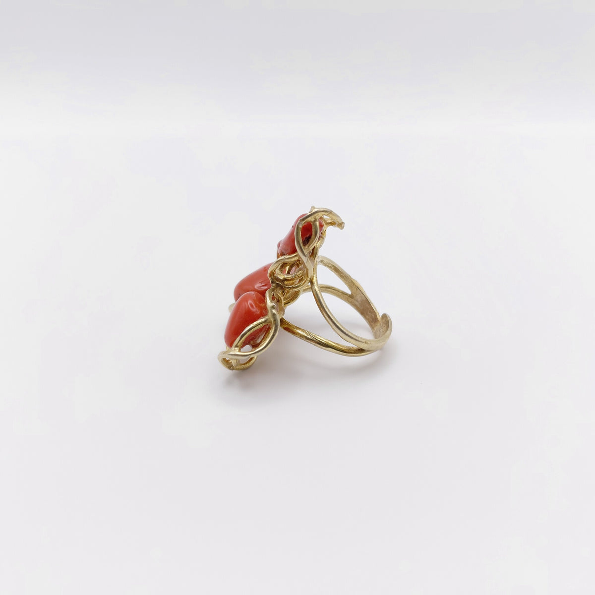 Anello Argento Sterling Placcato in Oro, Corallo.