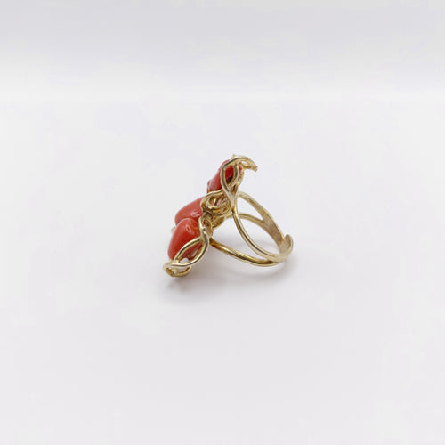 Anello Argento Sterling Placcato in Oro, Corallo.
