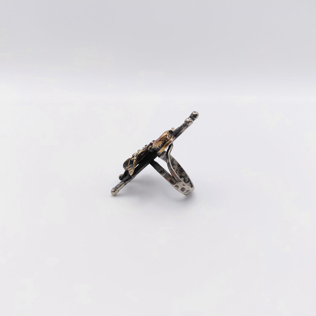 Anello Argento Sterling, Radice di Rubino, Radice di Smeraldo "Fiori".