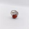 Anello Argento Sterling Rodiato, Perla Australiana Scaramazza e Corallo.
