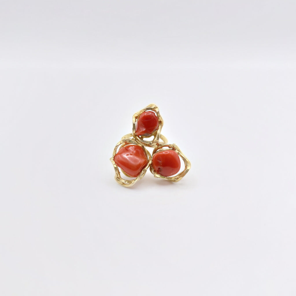 Anello Argento Sterling Placcato in Oro, Corallo.