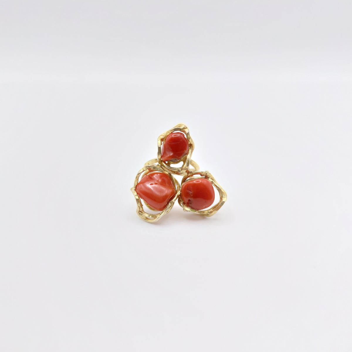 Anello Argento Sterling Placcato in Oro, Corallo.