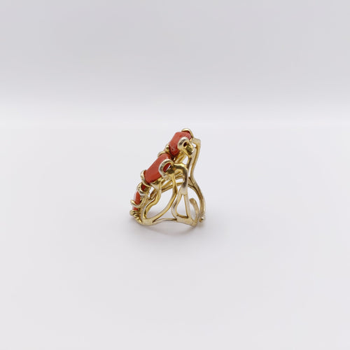 Anello Argento Sterling Placcato in Oro, Corallo.