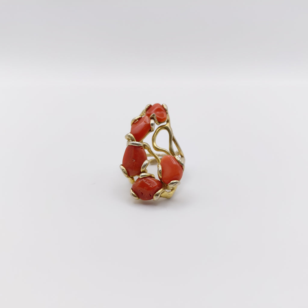 Anello Argento Sterling Placcato in Oro, Corallo.
