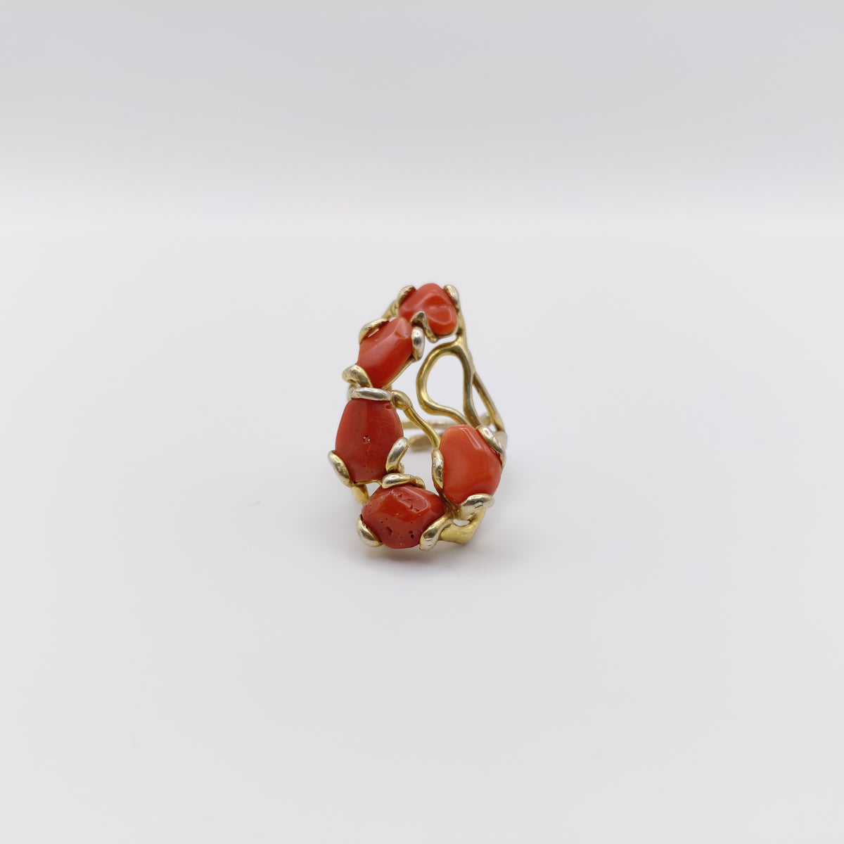 Anello Argento Sterling Placcato in Oro, Corallo.