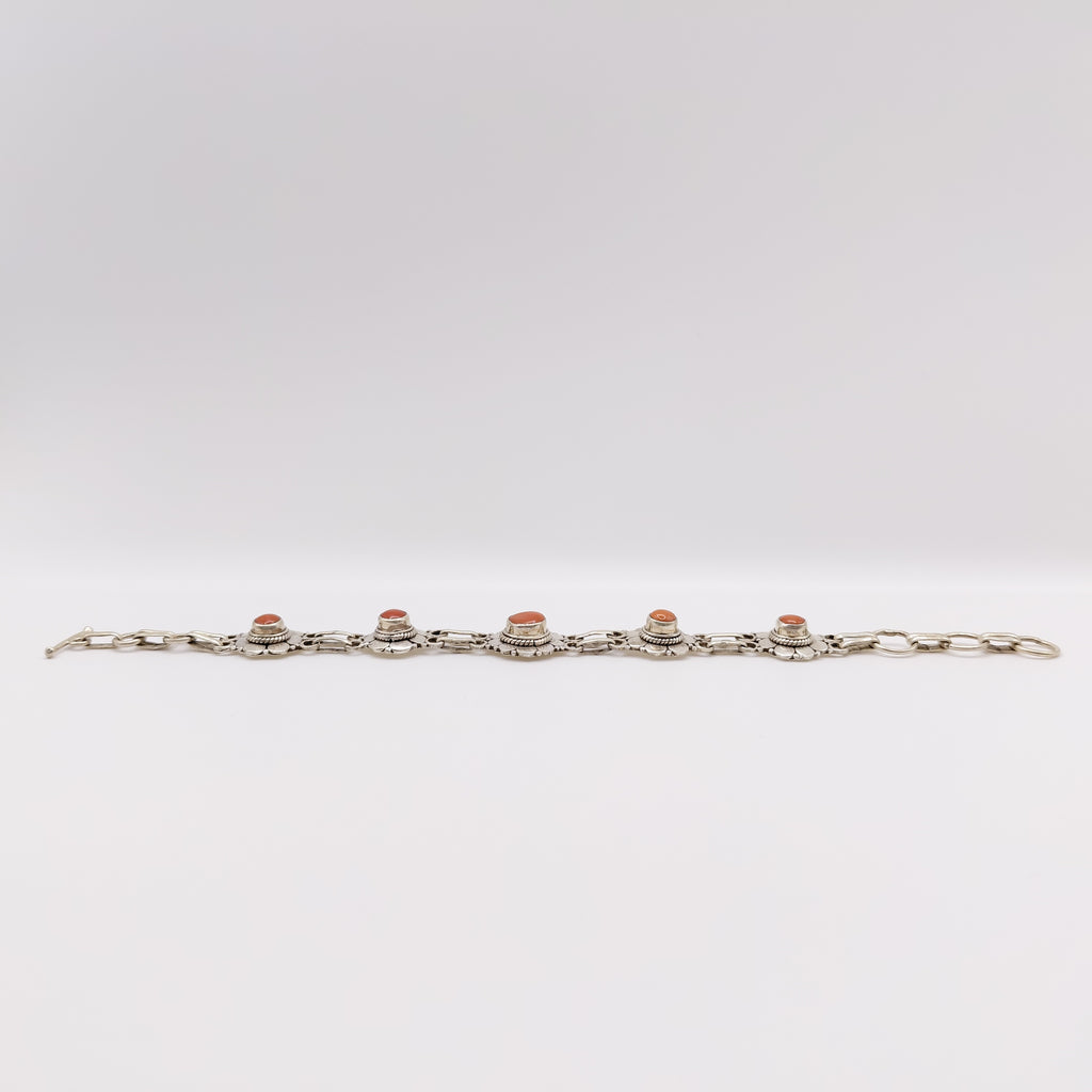 Bracciale Argento Sterling con Corallo Rosso Chiaro.