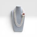 Collana Perla di Fiume, Centralino Corallo, Perla, Argento Dorato.